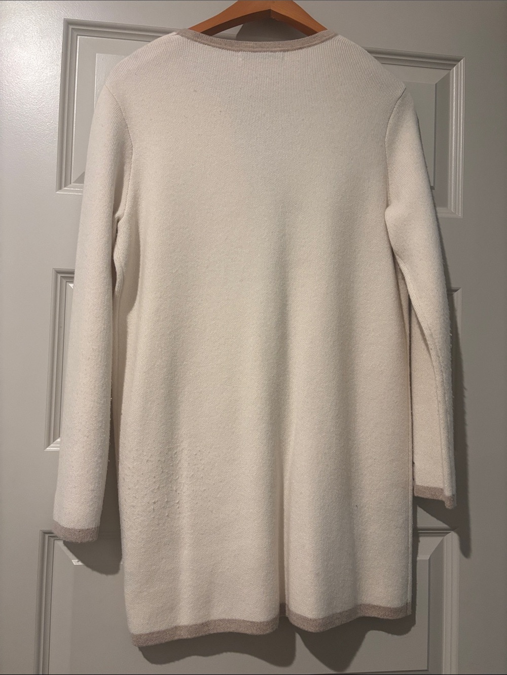 J. McLaughlin Cream Cardigan with Taupe Trim - Picture 6 of 6